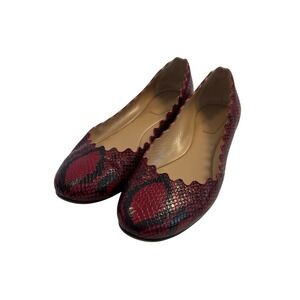 Authentic Chloé Chloe Lauren Python-Embossed Leather Ballet Flats Sz 38.5 Red